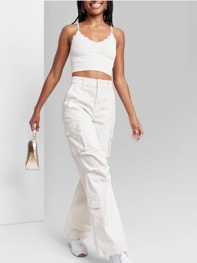 NWT-wild fable Cream Wide-Leg Cargo Pants - Boot Cut Flare